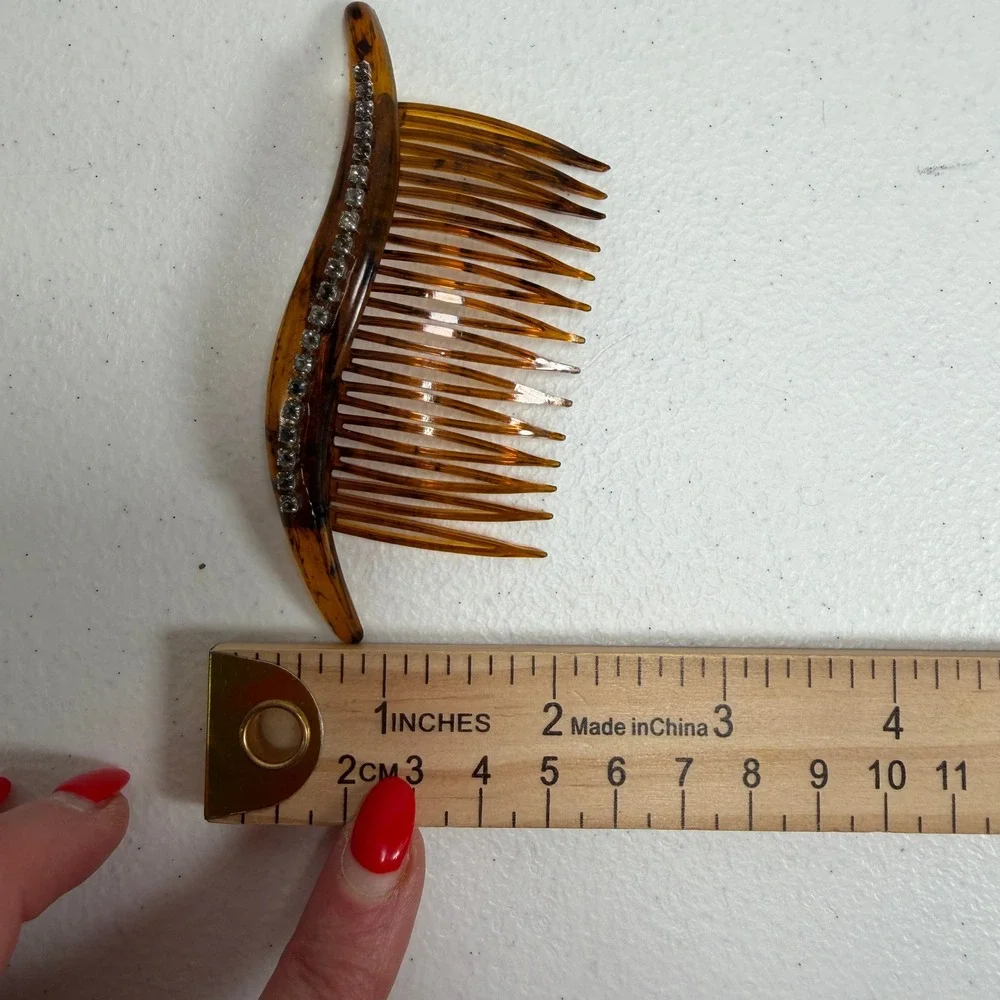 Vintage 90s Hair Comb Set Faux Tortoise Rhinestone Wave Made in USA Lot Of 2